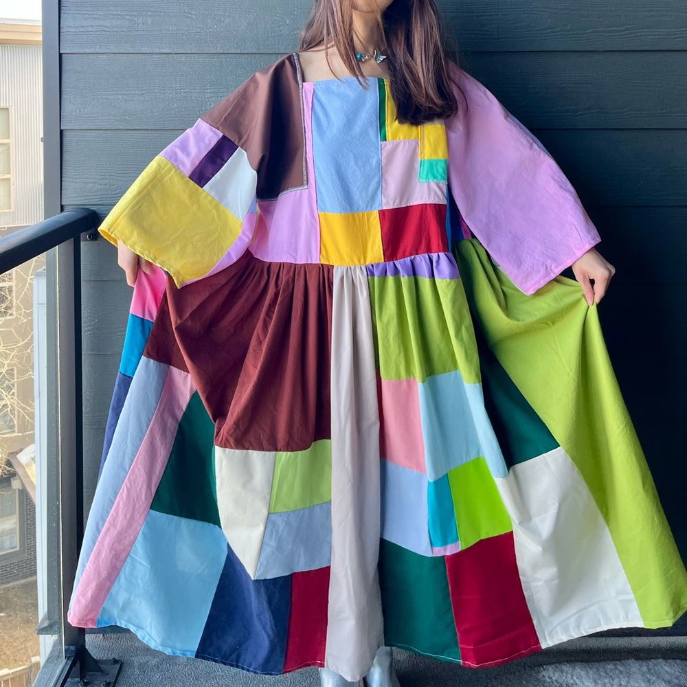Handmade Quilted Patchwork Colorblock Dress SKU 02261 - Picture 11 of 16